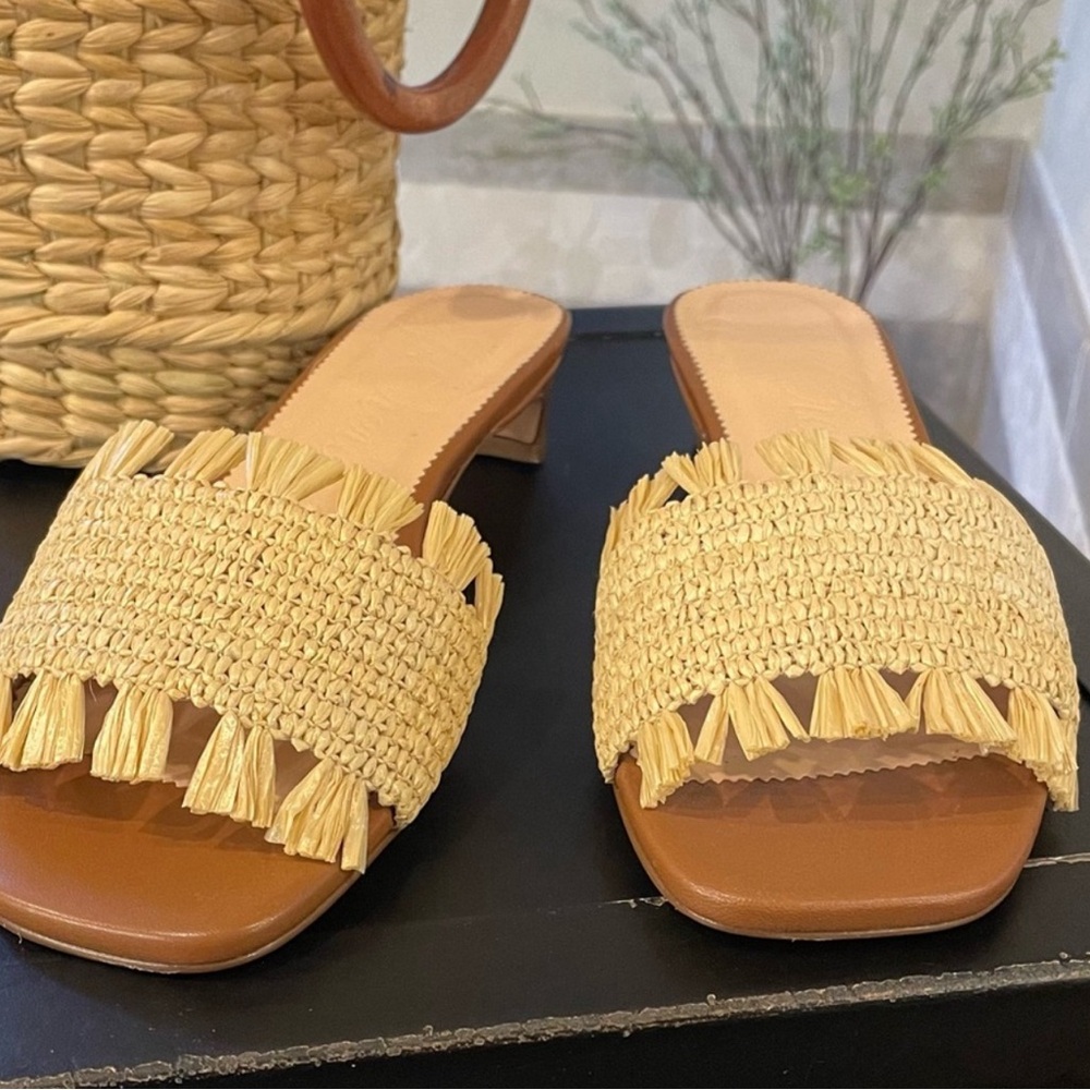 Raffia Fringe Kitten Heel Sandals NWT J Crew Size 7.5